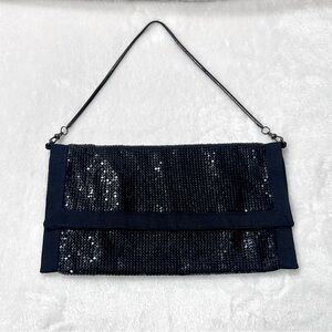 BCBG shoulder bag or clutch black metal mesh with silver hardware